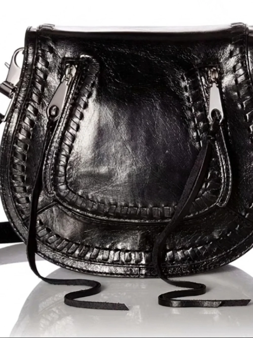 Rebecca Minkoff Black Leather Vanity Saddle Crossbody Bag